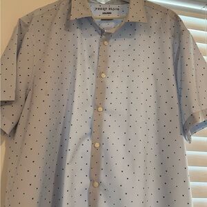 Perry Ellis Men's Light Blue Shirt with Navy Dots
